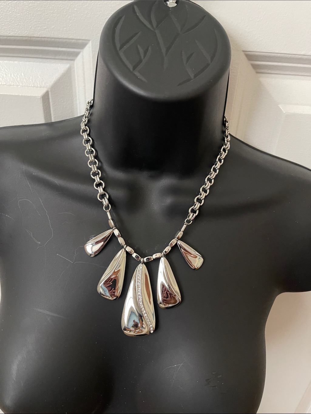 Whbm SilverTone Teardrop Pendant Reversible Statement Necklace